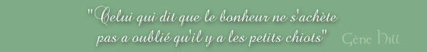 "Celui qui dit que le bonheur ne s'ach&egrave;te pas a oubli&eacute; qu'il y a les petits chiots" (G&egrave;ne Hill)